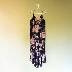 Lulus Black Floral High-Low Ruffle Hem Maxi Dress – Size L